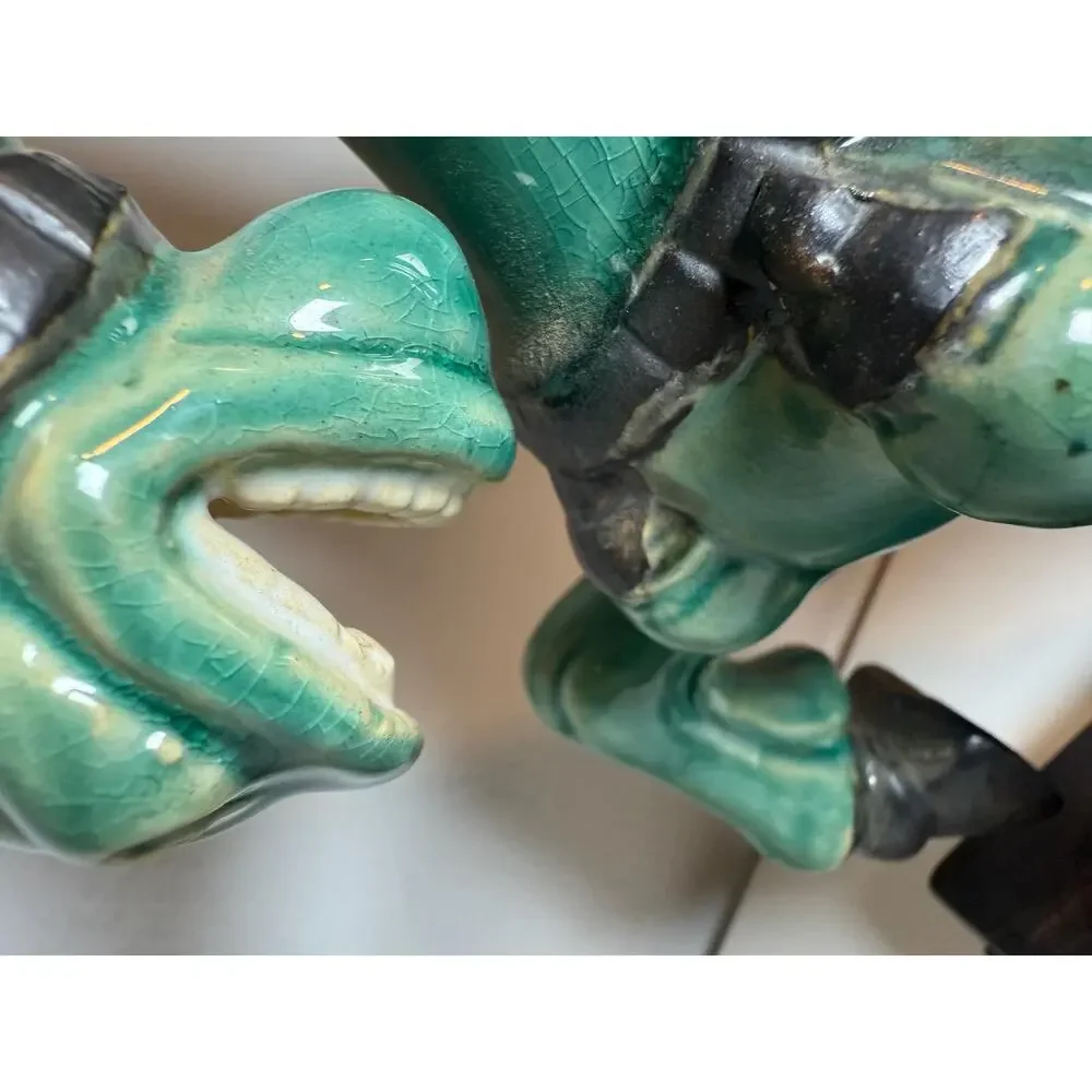 Vintage Green Ceramic Horse Figurine Mid-Century Equestrian Decor